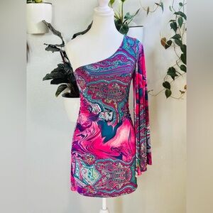 Arden B One-Shoulder Paisley Bodycon Mini Dress Size S